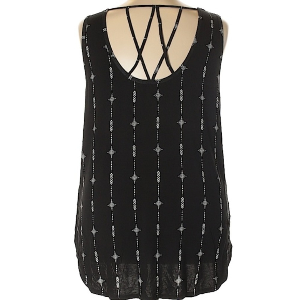 DEX Black Boho Pattern HI-LO Sleeveless Top EUC sz 2X
